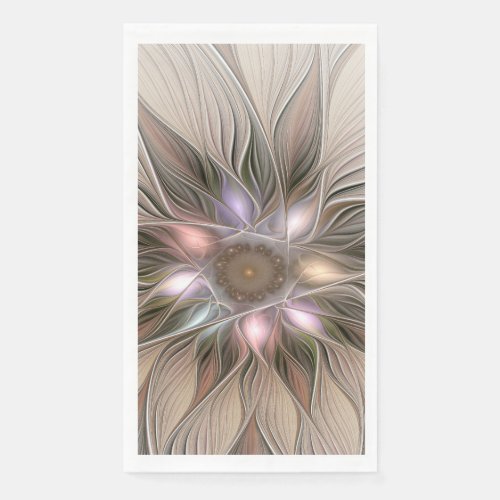 Joyful Flower Abstract Beige Brown Floral Fractal Paper Guest Towels