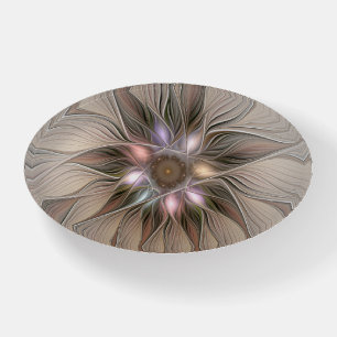 Joyful Flower Abstract Beige Brown Floral Fractal Paperweight
