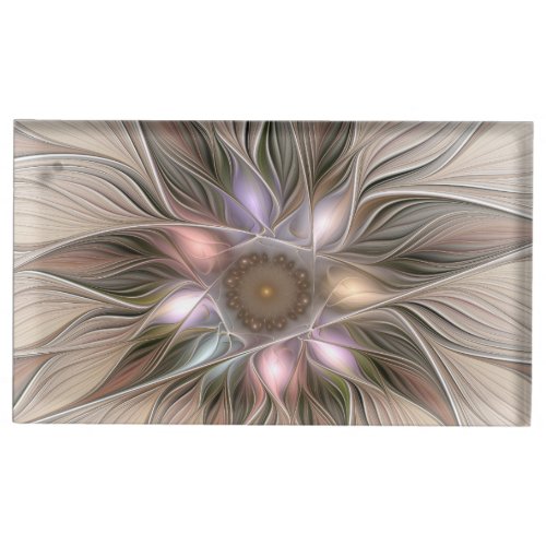Joyful Flower Abstract Beige Brown Floral Fractal Place Card Holder