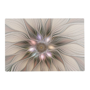 Joyful Flower Abstract Beige Brown Floral Fractal Placemat