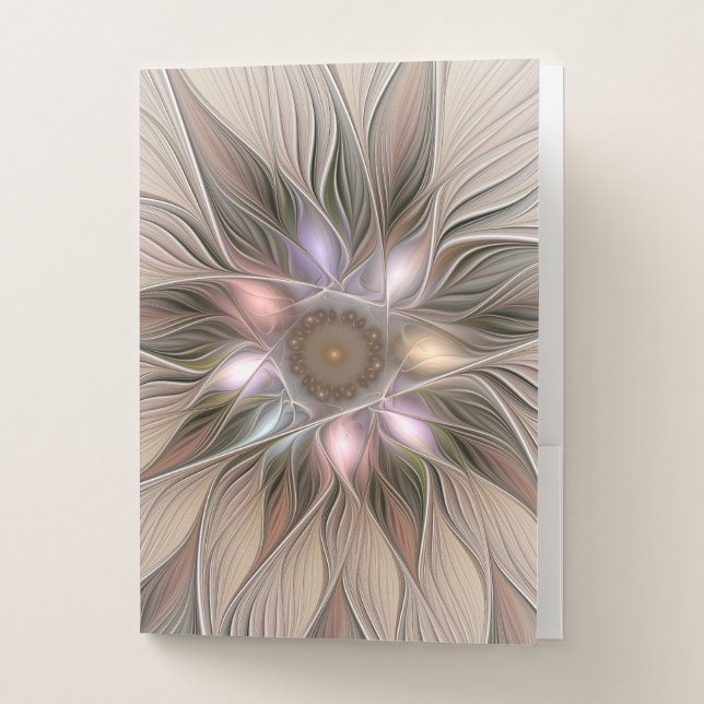 Joyful Flower Abstract Beige Brown Floral Fractal Pocket Folder (Front)