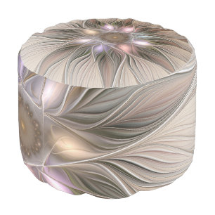 Joyful Flower Abstract Beige Brown Floral Fractal Pouf