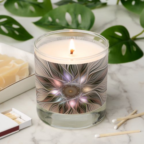 Joyful Flower Abstract Beige Brown Floral Fractal Scented Candle