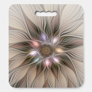 Joyful Flower Abstract Beige Brown Floral Fractal Seat Cushion