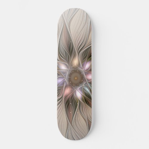 Joyful Flower Abstract Beige Brown Floral Fractal Skateboard