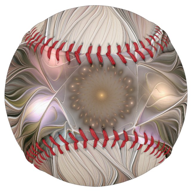 Joyful Flower Abstract Beige Brown Floral Fractal Softball (Front)