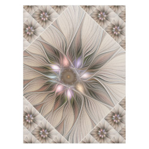 Joyful Flower Abstract Beige Brown Floral Fractal Tablecloth