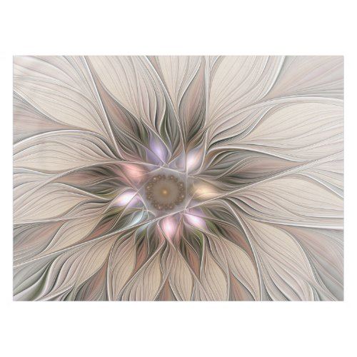 Joyful Flower Abstract Beige Brown Floral Fractal Tablecloth