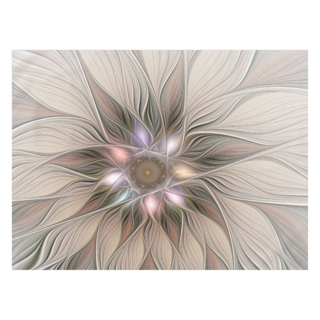 Joyful Flower Abstract Beige Brown Floral Fractal Tablecloth (Front (Horizontal))