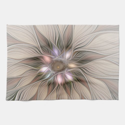 Joyful Flower Abstract Beige Brown Floral Fractal Towel