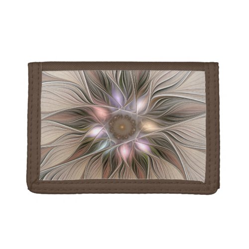 Joyful Flower Abstract Beige Brown Floral Fractal Trifold Wallet