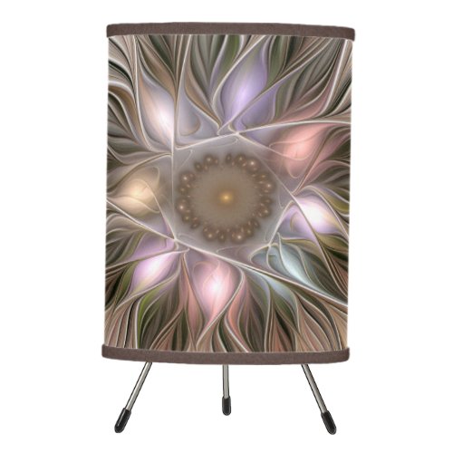 Joyful Flower Abstract Beige Brown Floral Fractal Tripod Lamp