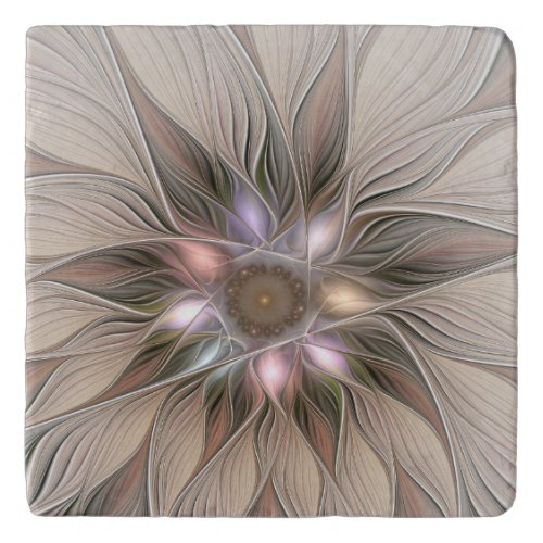 Joyful Flower Abstract Beige Brown Floral Fractal Trivet