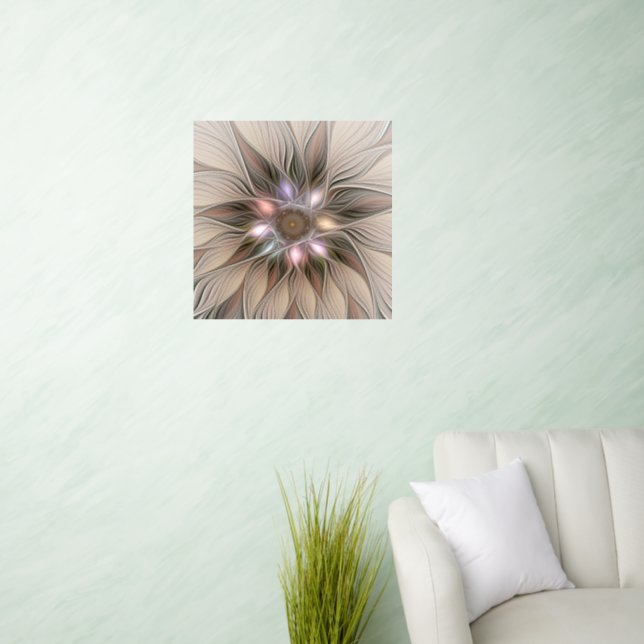 Joyful Flower Abstract Beige Brown Floral Fractal Wall Decal (Living Room)