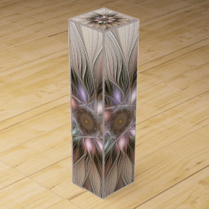 Joyful Flower Abstract Beige Brown Floral Fractal Wine Box
