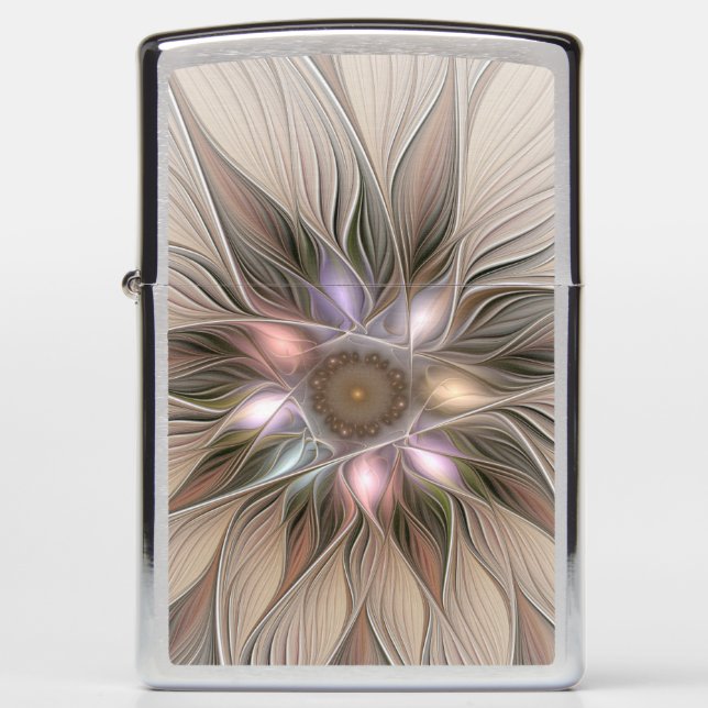 Joyful Flower Abstract Beige Brown Floral Fractal Zippo Lighter (Front)