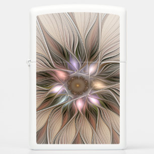 Joyful Flower Abstract Beige Brown Floral Fractal Zippo Lighter