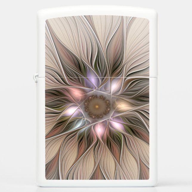 Joyful Flower Abstract Beige Brown Floral Fractal Zippo Lighter (Front)