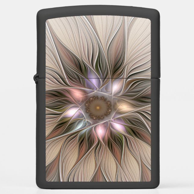 Joyful Flower Abstract Beige Brown Floral Fractal Zippo Lighter (Front)