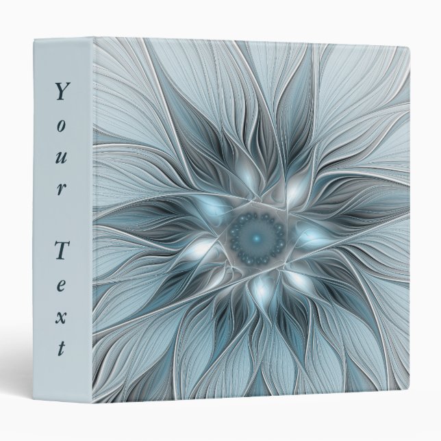 Joyful Flower Abstract Blue Gray Floral Fractal 3 Ring Binder (Front/Spine)