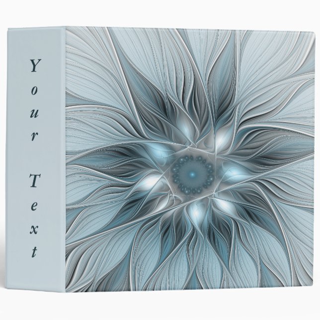 Joyful Flower Abstract Blue Gray Floral Fractal 3 Ring Binder (Front/Spine)
