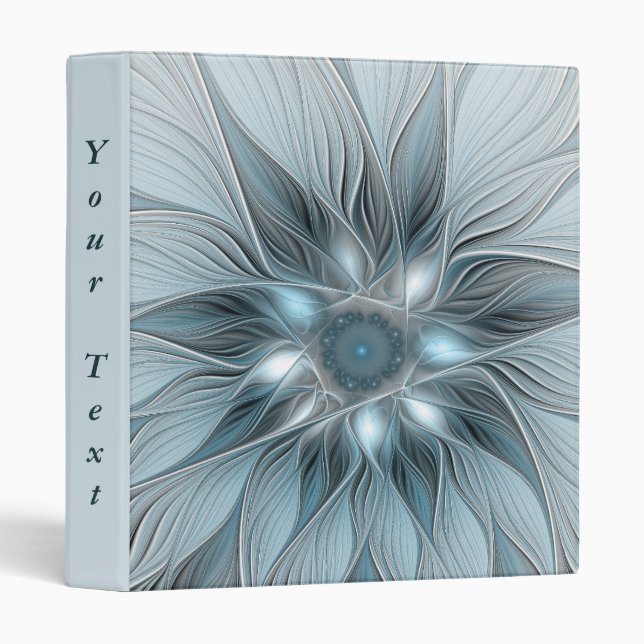 Joyful Flower Abstract Blue Gray Floral Fractal 3 Ring Binder (Front/Spine)