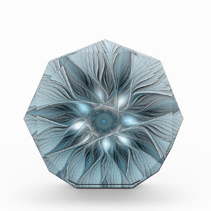 Joyful Flower Abstract Blue Gray Floral Fractal Acrylic Award