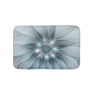 Joyful Flower Abstract Blue Gray Floral Fractal Bath Mat