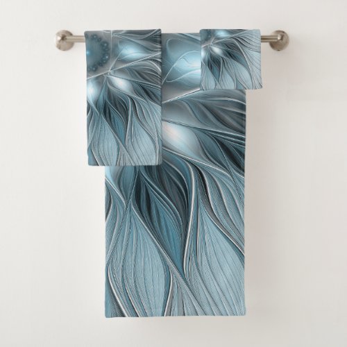 Joyful Flower Abstract Blue Gray Floral Fractal Bath Towel Set