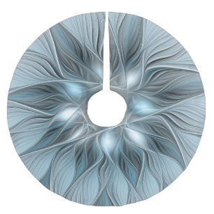 Joyful Flower Abstract Blue Gray Floral Fractal Brushed Polyester Tree Skirt
