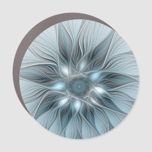 Joyful Flower Abstract Blue Gray Floral Fractal Car Magnet