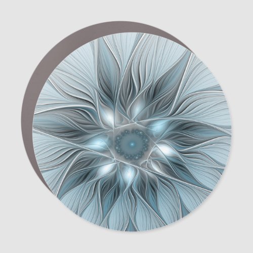 Joyful Flower Abstract Blue Gray Floral Fractal Car Magnet