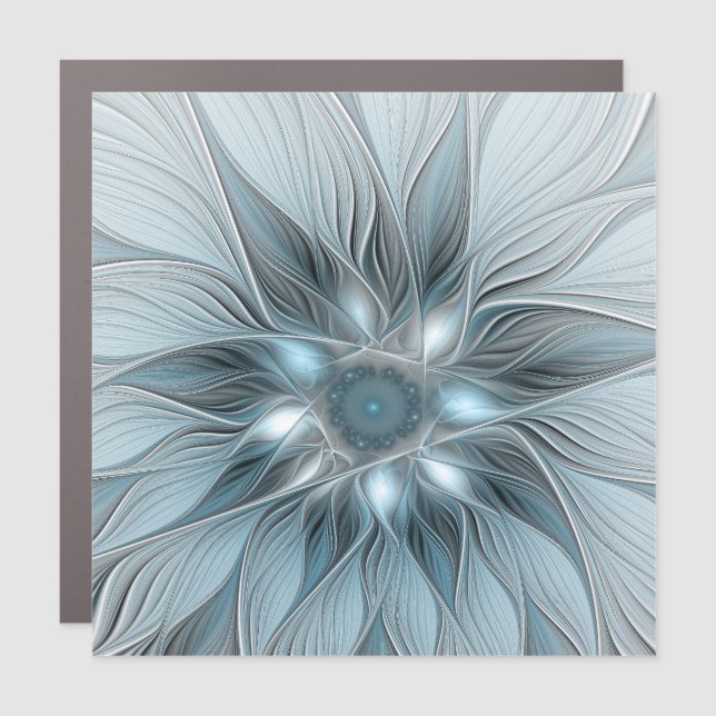 Joyful Flower Abstract Blue Gray Floral Fractal Car Magnet (Front)