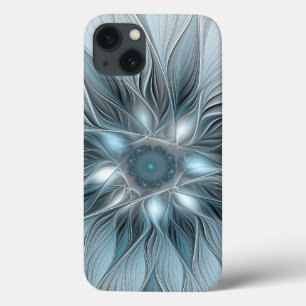 Joyful Flower Abstract Blue Gray Floral Fractal iPhone 13 Case