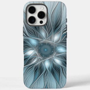 Joyful Flower Abstract Blue Gray Floral Fractal iPhone 16 Pro Max Case