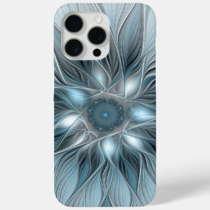 Joyful Flower Abstract Blue Gray Floral Fractal iPhone 15 Pro Max Case