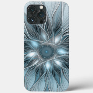 Joyful Flower Abstract Blue Gray Floral Fractal iPhone 13 Pro Max Case