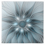 Joyful Flower Abstract Blue Gray Floral Fractal Ceramic Tile<br><div class="desc">A modern and abstract blue gray fantasy flower fractal.
Design for your ceramic tile and more.</div>
