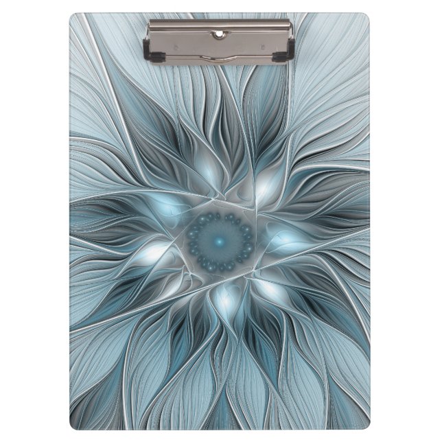 Joyful Flower Abstract Blue Gray Floral Fractal Clipboard (Front)