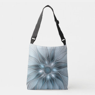 Joyful Flower Abstract Blue Gray Floral Fractal Crossbody Bag