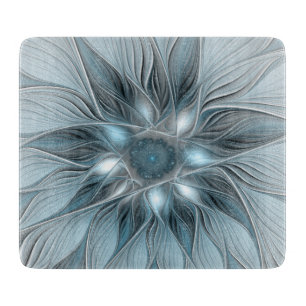Joyful Flower Abstract Blue Gray Floral Fractal Cutting Board