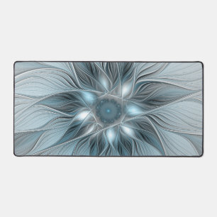 Joyful Flower Abstract Blue Gray Floral Fractal Desk Mat