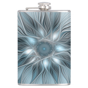 Joyful Flower Abstract Blue Gray Floral Fractal Flask