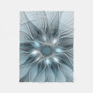 Joyful Flower Abstract Blue Gray Floral Fractal Fleece Blanket