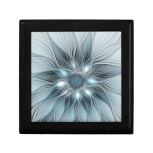 Joyful Flower Abstract Blue Gray Floral Fractal Gift Box