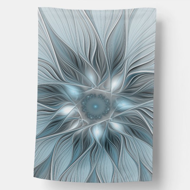 Joyful Flower Abstract Blue Gray Floral Fractal House Flag (Front)
