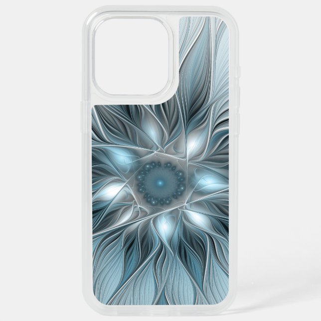 Joyful Flower Abstract Blue Gray Floral Fractal iPhone 15 Pro Max Case (Back)