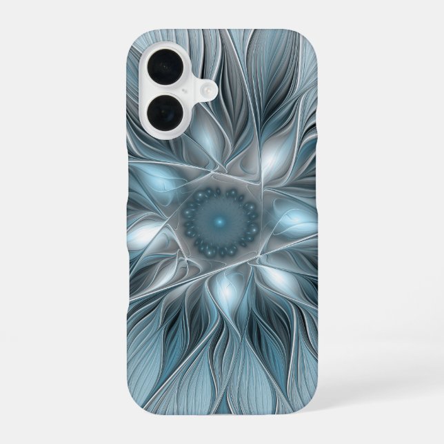 Joyful Flower Abstract Blue Gray Floral Fractal iPhone Case (Back)