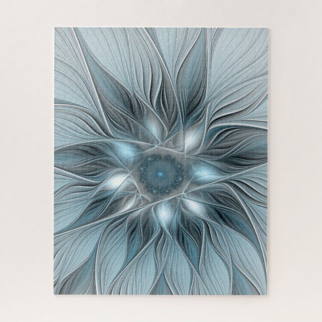 Joyful Flower Abstract Blue Gray Floral Fractal Jigsaw Puzzle (Vertical)