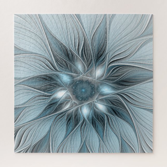 Joyful Flower Abstract Blue Gray Floral Fractal Jigsaw Puzzle (Vertical)